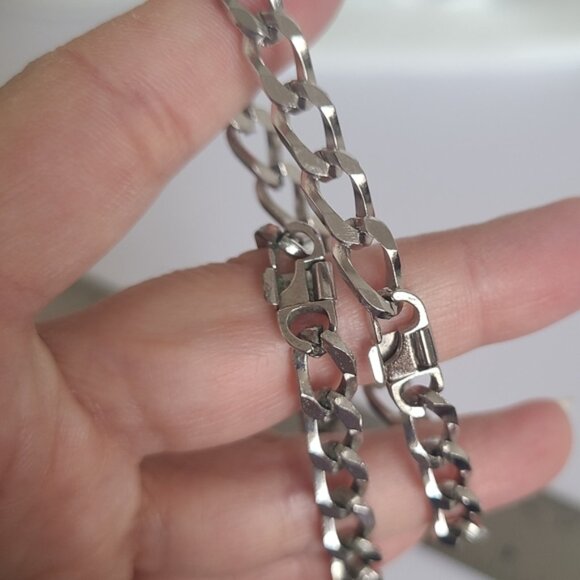 Vintage 14K NKP Silver Tone Men Women Large Chain Link Necklace and Bracelet Set - Picture 10 of 10